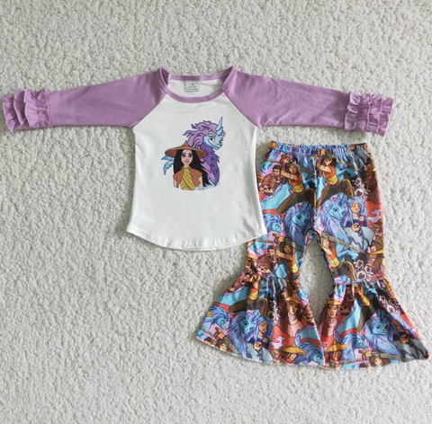 Dragon Messenger Purple Long Sleeve Top Flared Pants Set