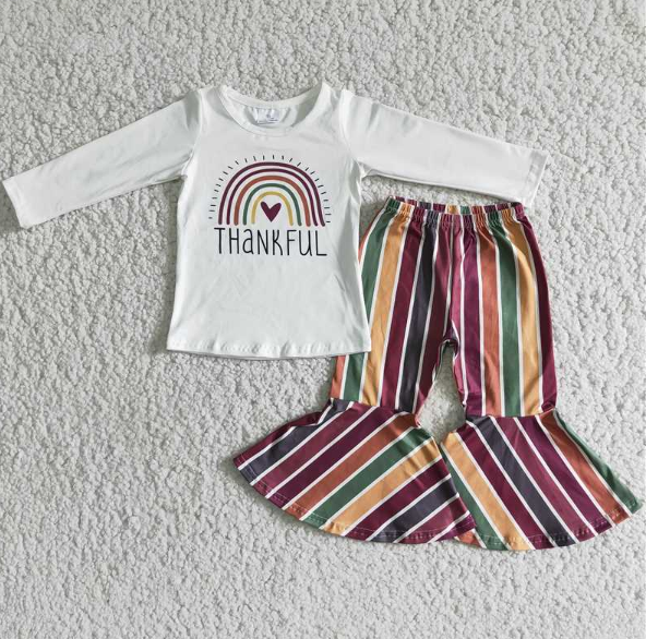 THANKFUL Long Sleeve Top Striped Flared Pants set
