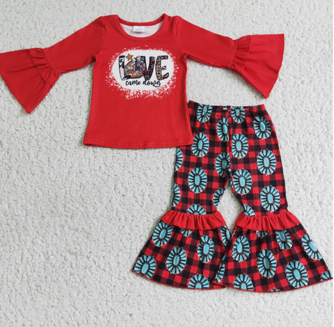 LOVE red top flared pants set