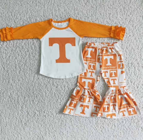 T Orange Top Flare Pants Set