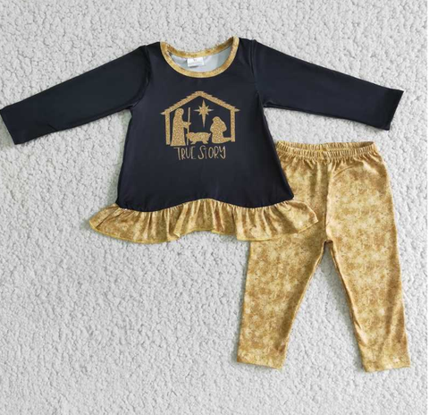 6 B3-21 STORY Black Lace Top Gold pant set