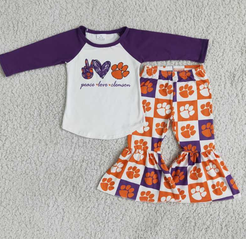 Gesture Heart Palm Print Long Sleeve Flared Pants Set