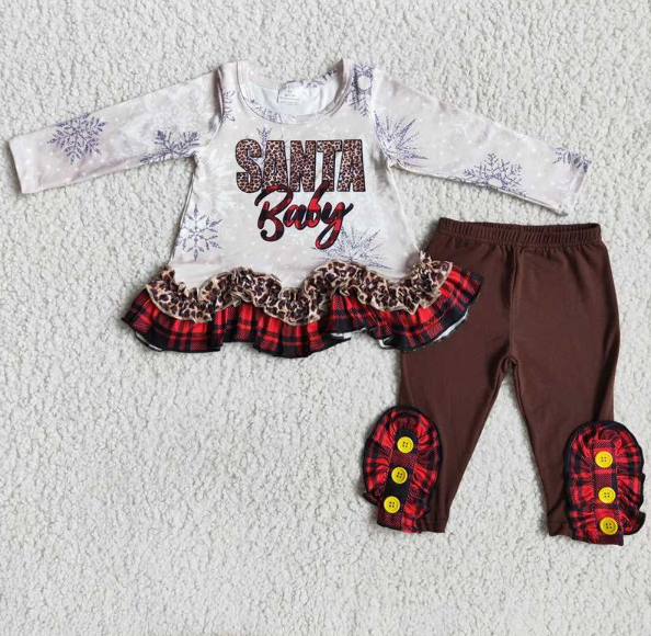 SANTA Long Sleeve Top Brown pant set