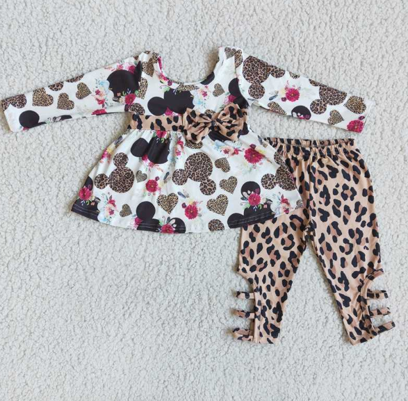 Cartoon Long Sleeve Top Leopard Print set