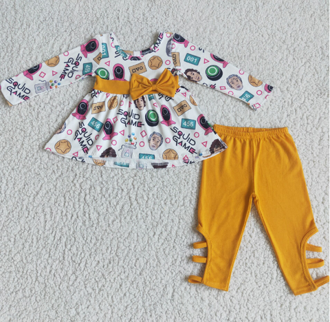 Carp Game Long Sleeve Yellow Tie Pants Set