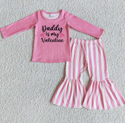 6 B9-35 DADDY Pink Long Sleeve Striped Flared Pants set