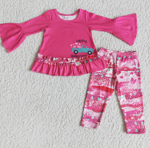 6 A22-29 Valentine's Day Pink Lace Long Sleeve Pants Set