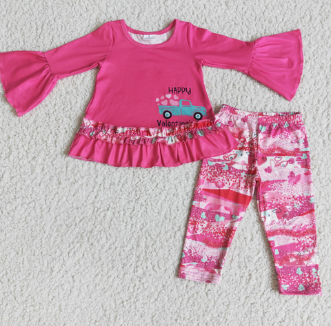 6 A22-29 Valentine's Day Pink Lace Long Sleeve Pants Set