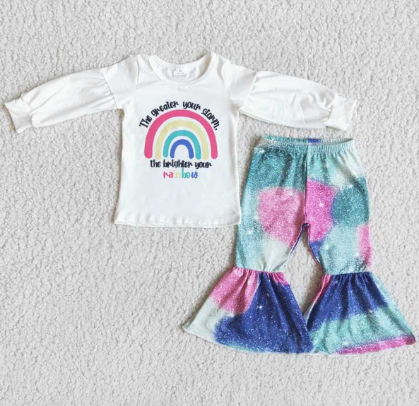 Rainbow Long Sleeve Colorful Tie Dye Flared Pants set