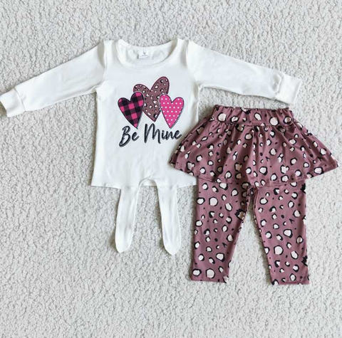 6 A25-28 Be mine heart long-sleeve leopard-print trousers set