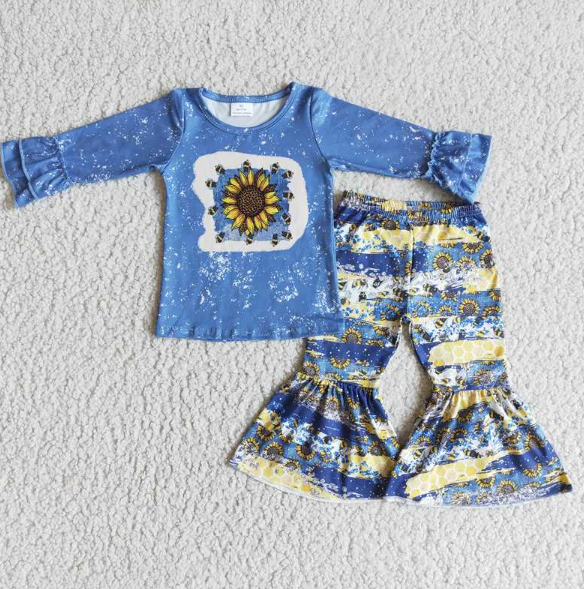 Sunflower Blue Long Sleeve Flared Pants Set