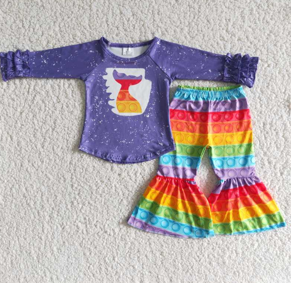 Purple Top Color Ball Flared Pants set