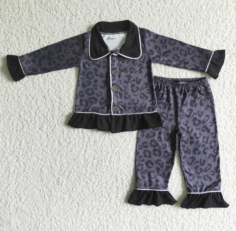 Girls Black Leopard Pajamas