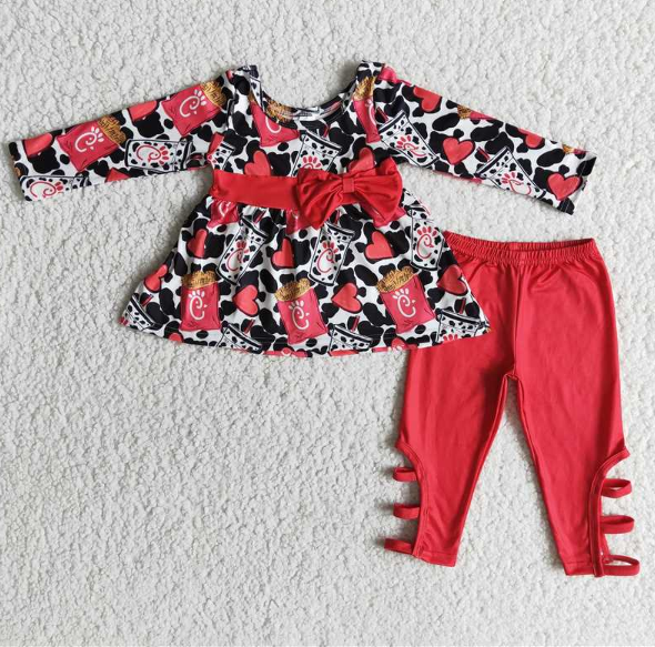 Love Snacks Bow Top Red Pants Set