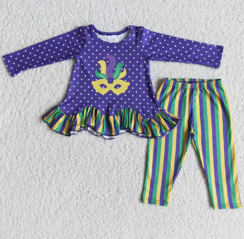 carnival mask long sleeve striped trousers set