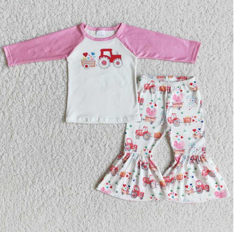 6 A29-30 Love Car Long Sleeve Flared Pants Valentine's Day Set