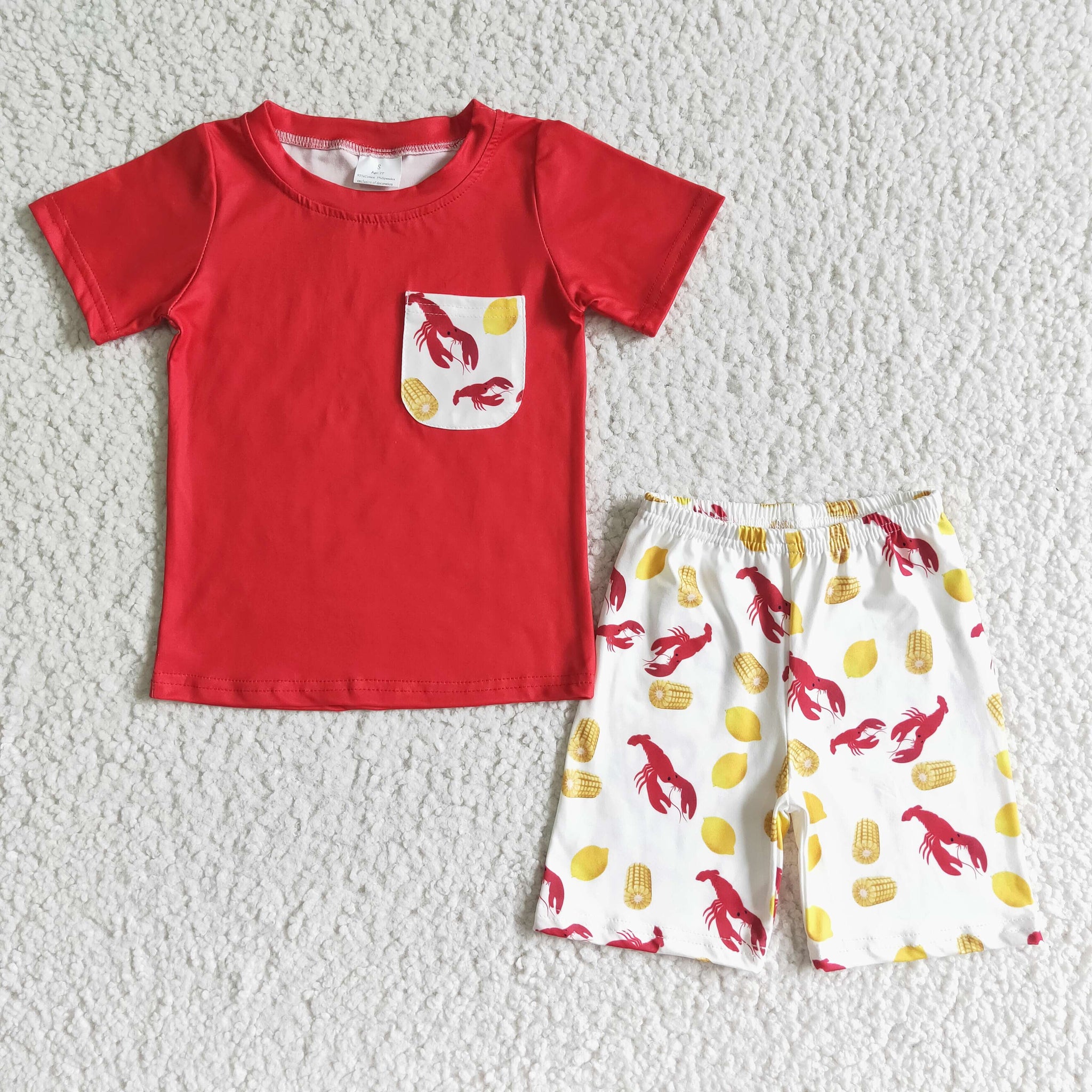 BSSO0006 Red Short Sleeve Lobster Pocket Shorts Set