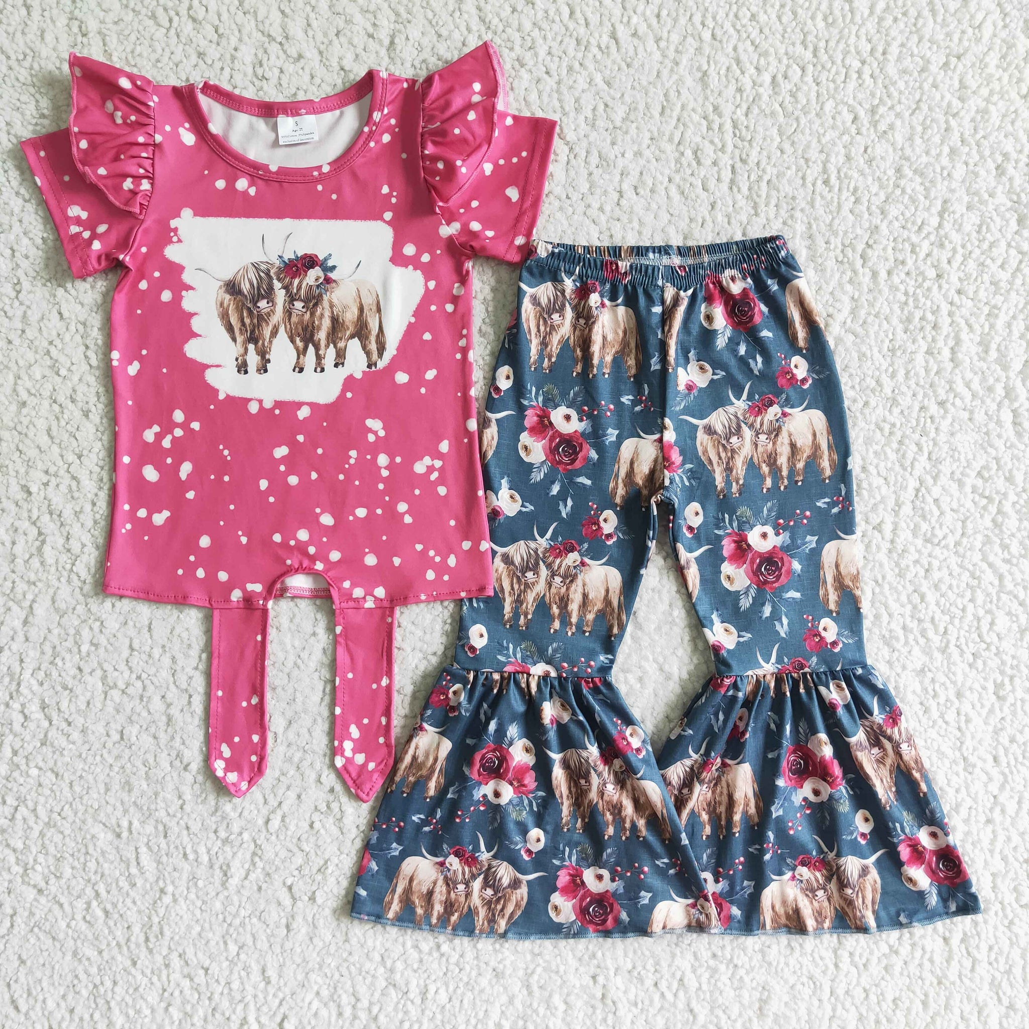 GSPO0090 Alpine cow flower rose red short-sleeved bell pant set