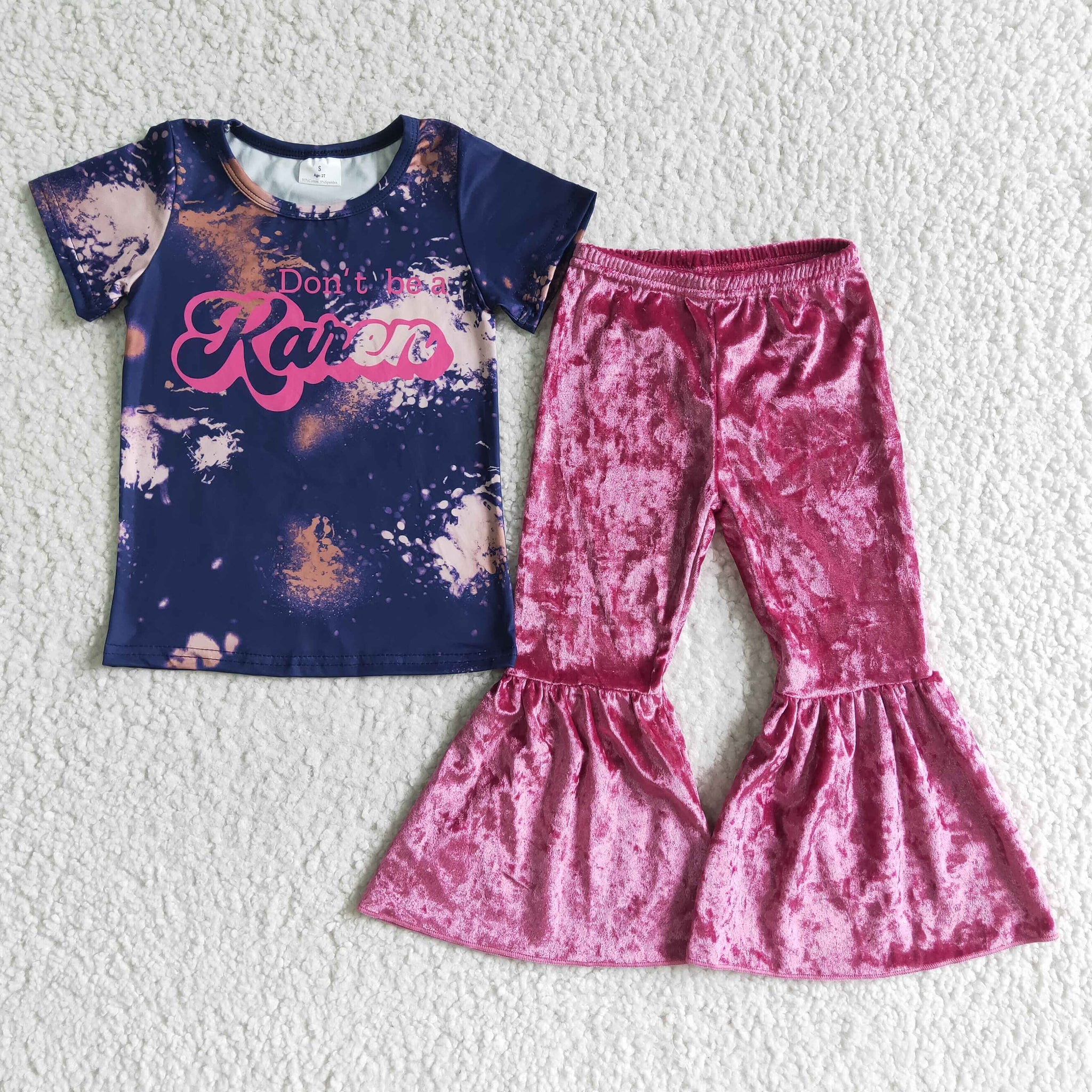 A4-22 Don't bea speckled short-sleeve rose-gold velvet flared pants set