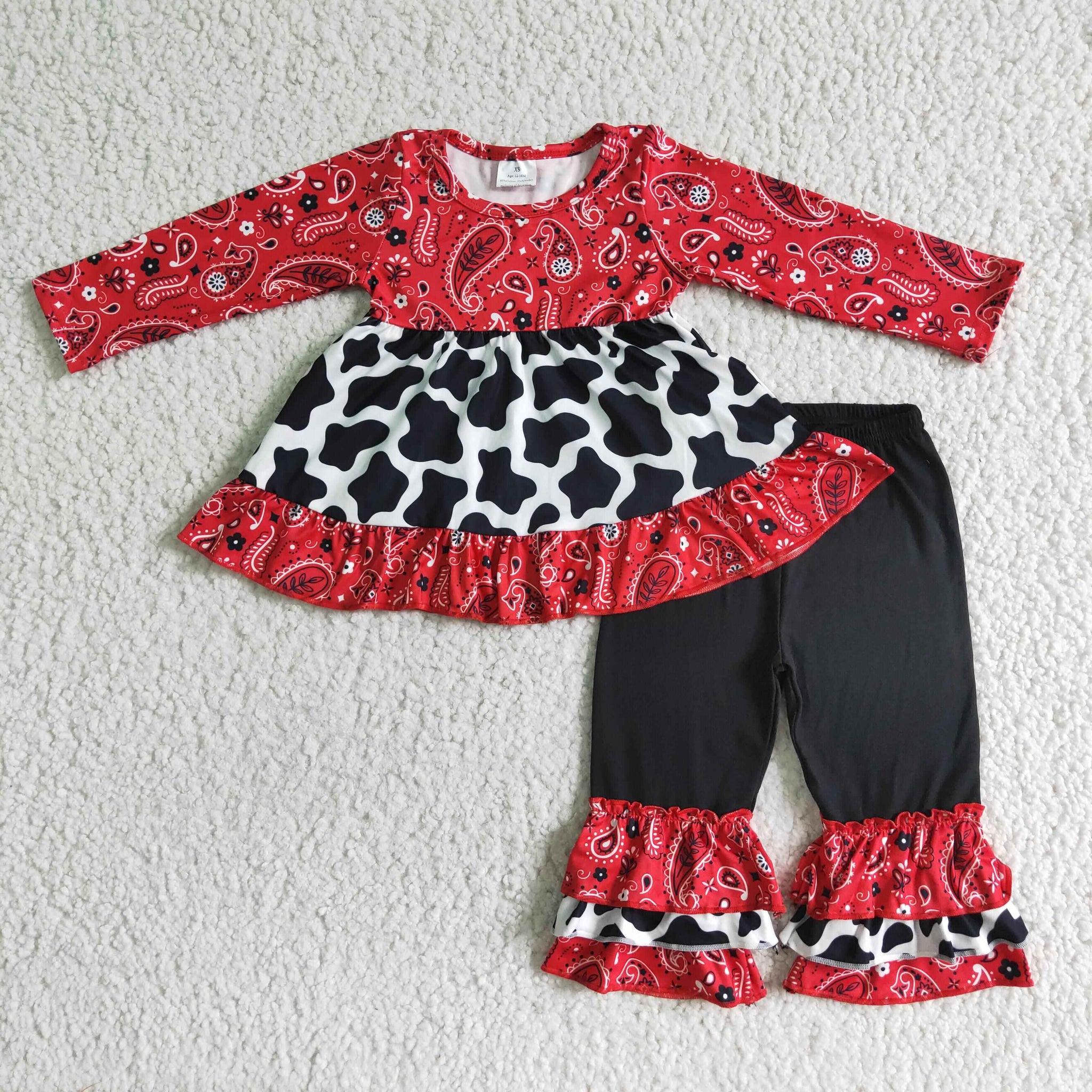 Red top and black ruffled set