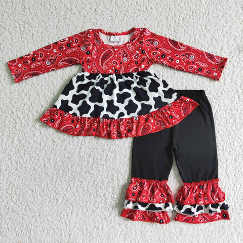Red top and black ruffled set