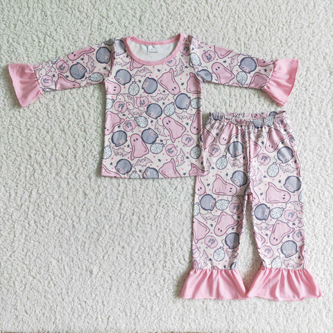 girl halloween pink long sleeve trousers pajamas
