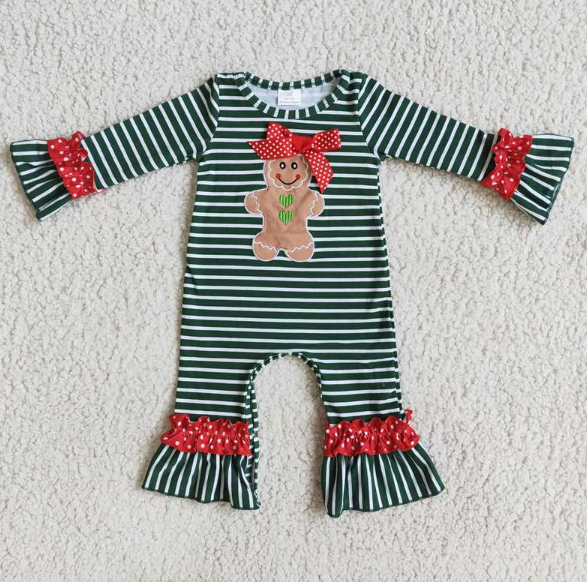 6 C10-6 girl gingerbread bow green striped romber