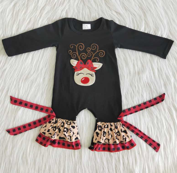 6 B11-9 Embroidered Deer Head Black Long Sleeve romber
