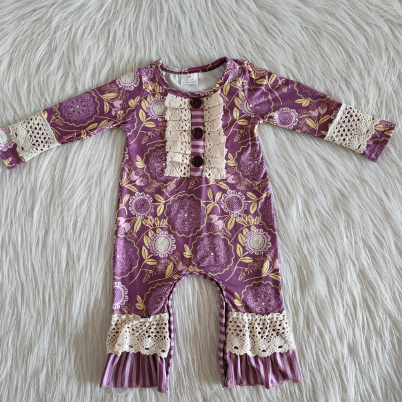 6 A9-17 Small leaves purple long-sleeved romper