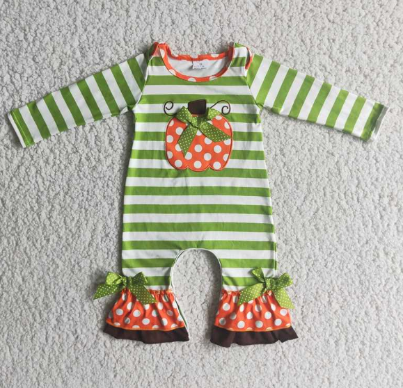 6 A10-26 Green Striped Pumpkin Bow romber