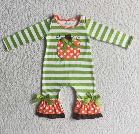 6 A10-26 Green Striped Pumpkin Bow romber