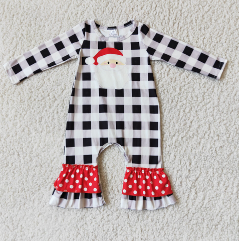 6 A15-5 girl santa polka dot cuff long sleeve romper