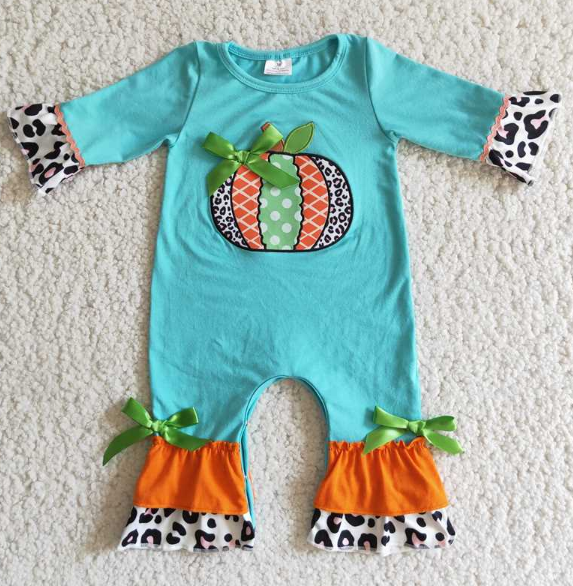 6 B2-19 Embroidered Pumpkin Blue Long Sleeve romber