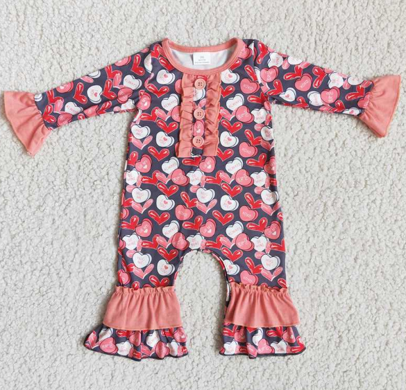 6 A7-10 Valentine's Day Heart Long Sleeve Romper