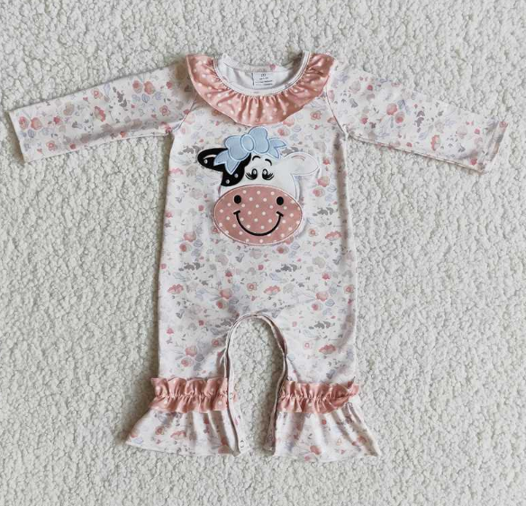 6 A23-5 Embroidered bull's head print long-sleeved romper
