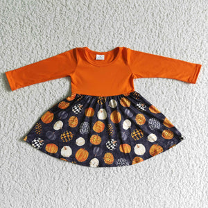 GLD0011 Autumn Pumpkin Orange Long Sleeve Dress