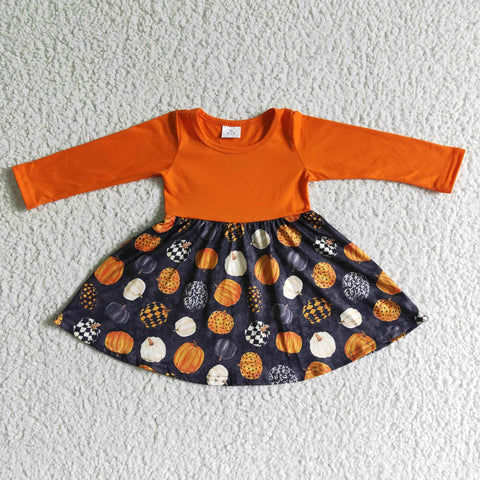 GLD0011 Autumn Pumpkin Orange Long Sleeve Dress