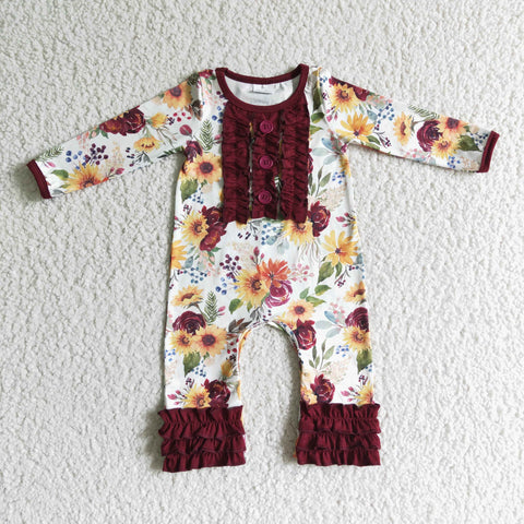 LR0009 Floral Red Lace Button Long Sleeve romber