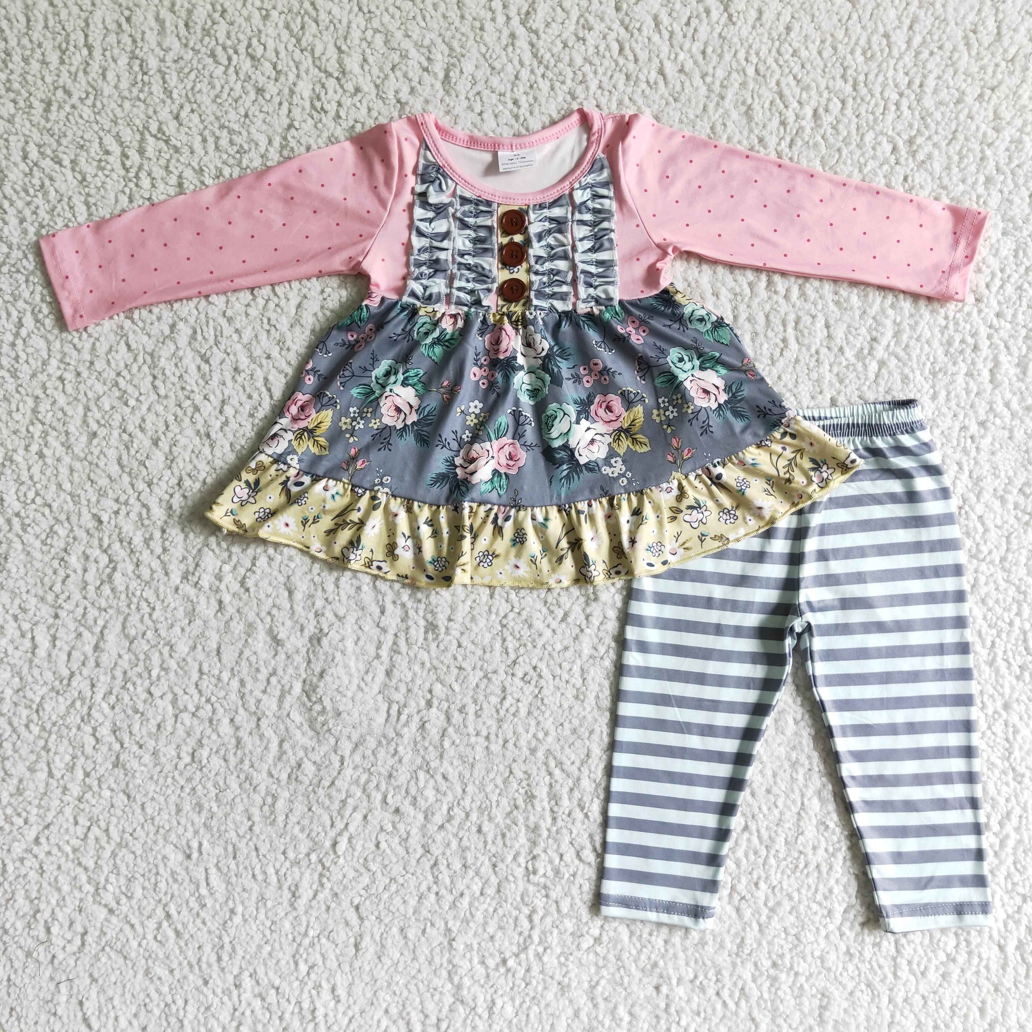 Floral Pink Long Sleeve Striped set