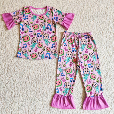 B1-12 cocomelon pink short-sleeved pant set