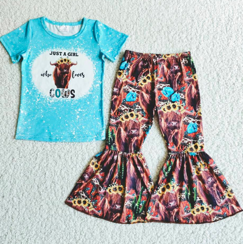 B6-30 cow head top english alphabet flared pants