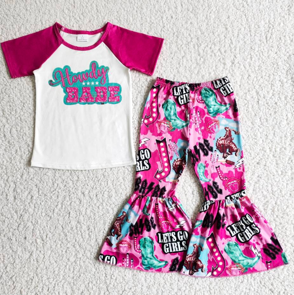 B8-28 BABE Short Sleeve Top Flared Pants Set