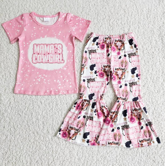 B7-28 mama cowgirl short sleeve flared pants set