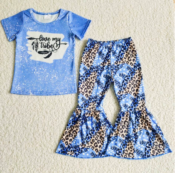 B8-25 Short Sleeve Top English Letters Leopard Print pant set
