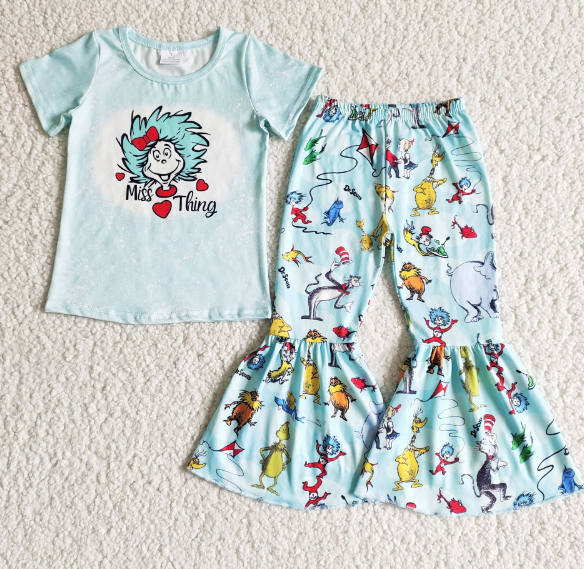 B3-25 Miss thing short-sleeved heart pant set