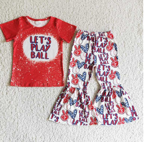 B0-12 PLAY BALL Red Short Sleeve Gesture Heart Flared Pants set