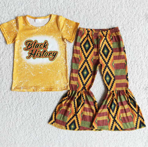 E14-3 History Orange Short Sleeve Diamond Flare Pants  set