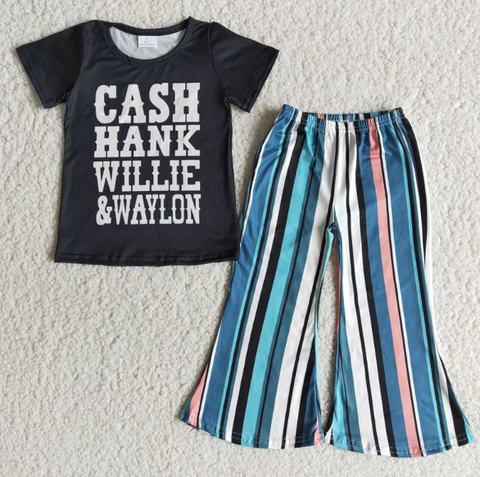B1-18 CASH Black Short Sleeve Striped pant set