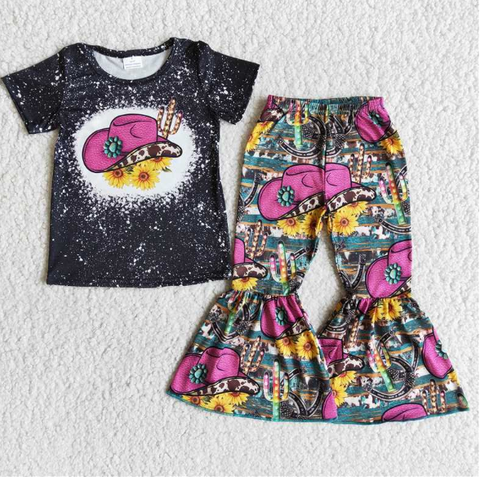 B2-1 Hat Black Short Sleeve Flared Pants Set