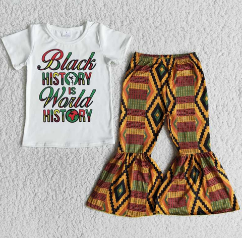 E12-14 Colorful Letters White Short Sleeve Top Geometric Flared Pants set